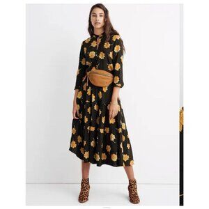 Madewell Effie Floral Tiered Midi Dress XS Dried Olive Button Front Boho Fal